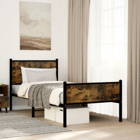 Bed Frame Smoked Oak Steel, Engineered Wood 35.4 x 78.7...