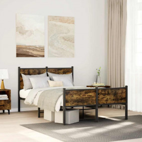 Bed Frame Smoked Oak Steel Double Bed Frame Rectangular
