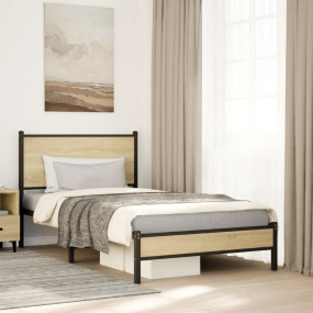 Bed Frame Sonoma Oak Steel, Engineered wood 39.4x74.8 i...