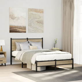 Bed Frame Sonoma Oak Steel 47.2 x 78.7 in Bed Frame Rec...