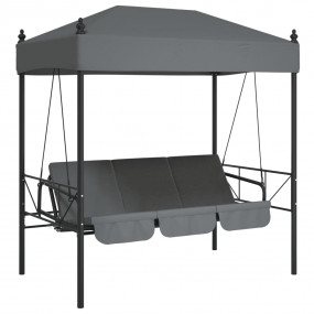 Garden Swing Bench Dark Grey Powder-Coated Steel, Polye...