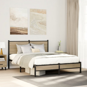 Bed Frame Sonoma oak Steel, Engineered wood Double Bed ...