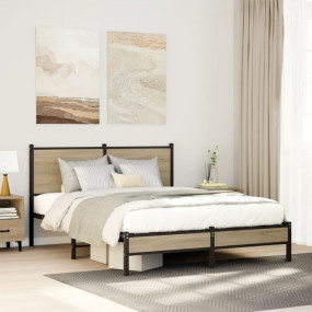 Bed Frame Sonoma Oak Steel, Engineered Wood Double Bed ...