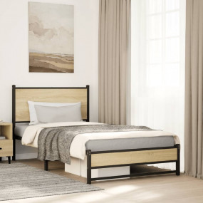 Bed Frame Sonoma Oak Steel, Engineered Wood Single Mode...