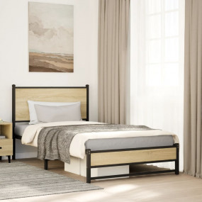 Bed Frame Sonoma Oak Steel 42.1 x 79.9 in Modern Bed Fr...