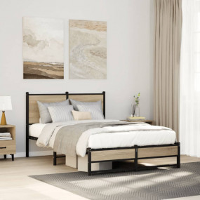 Bed Frame Sonoma oak Steel 47.2x78.7 in Bed Frame Recta...