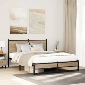 Bed Frame Sonoma Oak Steel, Engineered Wood Double Bed ...