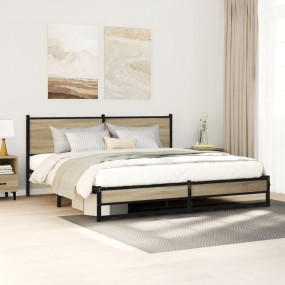Bed Frame Sonoma Oak Steel, Engineered Wood Queen Bed F...