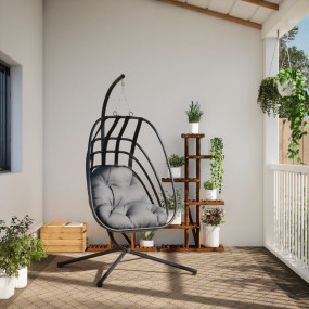 Hanging Egg Chair Anthracite and Black Steel, Polypropy...