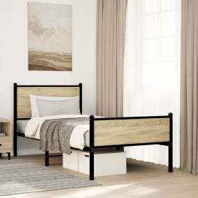 Bed Frame Sonoma Oak Steel, Engineered Wood Twin Bed Fr...