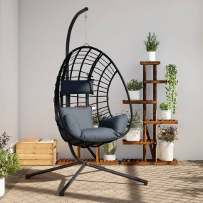 Hanging Egg Chair Anthracite Rattan Large Removable Cov...