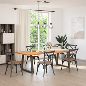 Dining Table Leg Set of 2 Natural Steel Powder-Coated S...