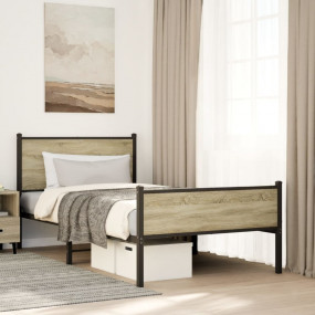 Bed Frame Sonoma oak Steel, Engineered wood King Single...