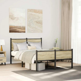 Bed Frame Sonoma oak Steel Small Double Bed Frame Recta...
