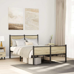 Bed Frame Sonoma oak Steel, engineered wood Double Bed ...
