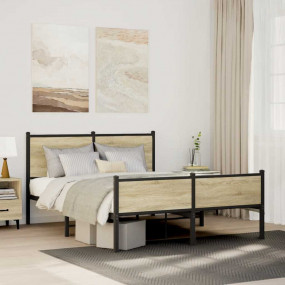Bed Frame Sonoma Oak Steel, Engineered Wood