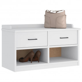 Hallway Bench White Solid Pine Wood, Engineered Wood Me...