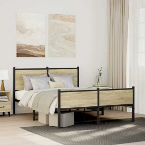 Bed Frame Sonoma Oak Steel, Engineered Wood Double Bed ...