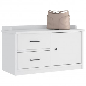 Hallway Bench White Solid Pinewood, Engineered Wood Med...