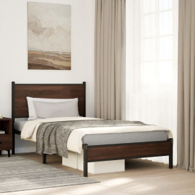 Bed Frame Brown Oak Steel, Engineered Wood Twin Durable
