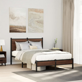 Bed Frame Brown oak Steel, engineered wood Full Bed Fra...
