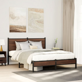 Bed Frame Brown Oak Steel and engineered wood Double Be...