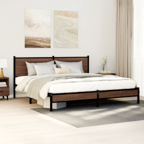 Bed Frame Brown oak Steel, engineered wood Full Bed Fra...