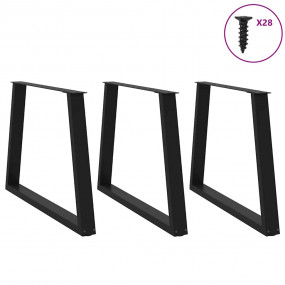 Dining Table Leg Set of 3 Black Powder-Coated Steel Med...