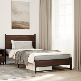 Bed Frame Brown oak Steel, engineered wood Single Moder...