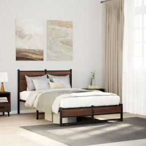 Bed Frame Brown oak Steel, engineered wood Full Bed Fra...