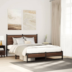 Bed Frame Brown Oak Steel Double Bed Frame Rectangular ...