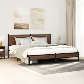 Bed Frame Brown oak Steel 63 x 79 in Bed Frame Rectangu...