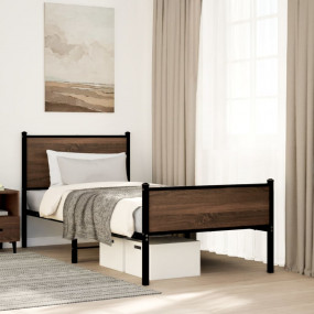 Bed Frame Brown oak Steel, engineered wood Twin Bed Fra...