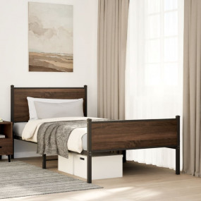 Bed Frame Brown Oak Steel, engineered wood 39.4 x 74.8 ...