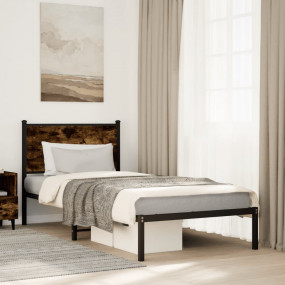 Bed Frame Smoked Oak Steel 35.4 x 74.8 in Bed Frame Rec...