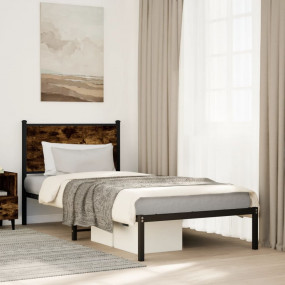 Bed Frame Smoked Oak Steel, Engineered Wood Twin Modern