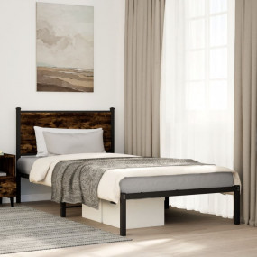 Bed Frame Smoked Oak Steel, Engineered Wood Twin Bed Fr...