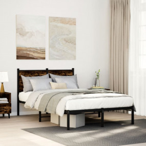 Bed Frame Smoked Oak Steel and Engineered Wood Small Do...