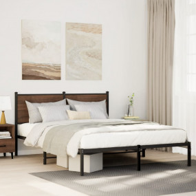 Bed Frame Smoked Oak Steel, Engineered Wood Double Bed ...