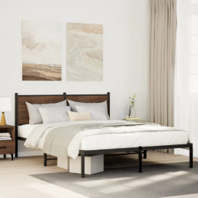 Bed Frame Smoked Oak Steel, Engineered Wood 55.1 x 74.8...