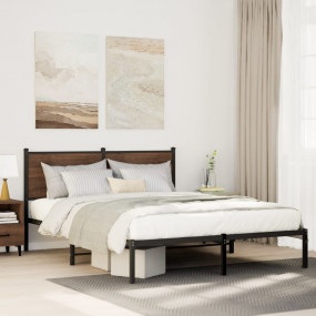 Bed Frame Smoked Oak Steel, Engineered Wood Double Mode...