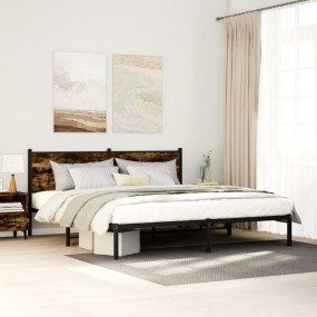 Bed Frame Smoked Oak Steel, Engineered wood Full Bed Du...