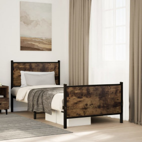 Bed Frame Smoked Oak Steel, Engineered Wood Single Bed ...