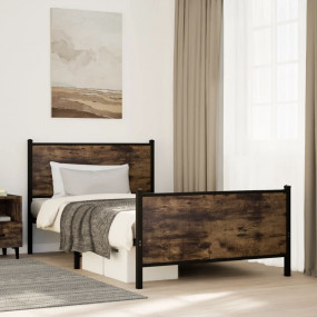 Bed Frame Smoked oak Steel, Engineered wood Single Bed ...