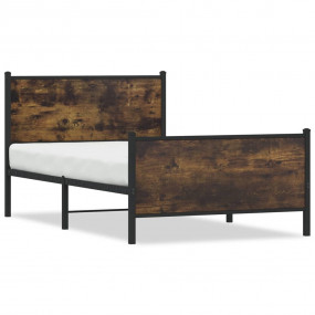 Bed Frame Smoked Oak Steel, Engineered Wood Twin Bed Fr...