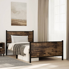 Bed Frame Smoked Oak Steel King Single Bed Frame Rectan...