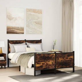 Bed Frame Smoked Oak Steel, Engineered Wood 47.2 x 78.7...