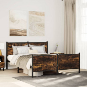 Bed Frame Smoked oak Steel, engineered wood Double Bed ...