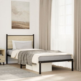 Bed Frame Sonoma Oak Steel and Engineered Wood Small Si...