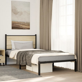 Bed Frame Sonoma oak Steel Twin Bed Frame Rectangular M...